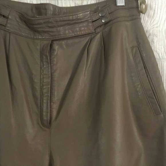 Arlando Vintage 80's Brown Leather High Waist Lined Pants - Picture 4 of 12